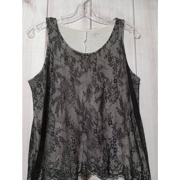 Loft Shirt Ladies Medium Ivory Black Lace Tank - Picture 3 of 8